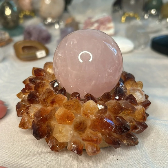 Natural Citrine Point Crystal Candle or Sphere Holder Brazil Statement Display - Picture 6 of 7